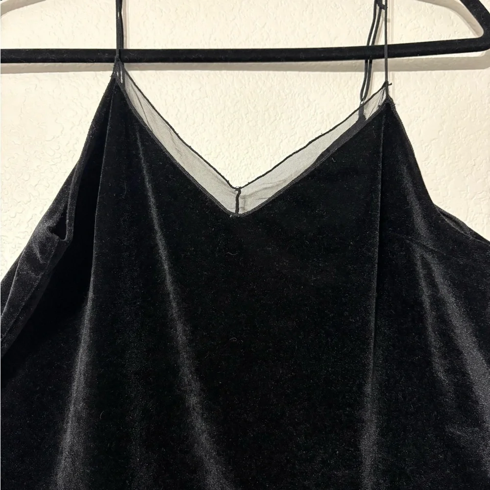 Intimately Free People Black Velvet Camisole with Mesh Lace Detail, Side‎ Slits.